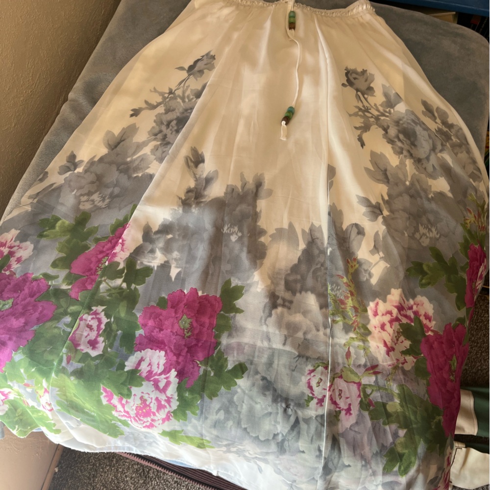 Floral Maxi Skirt with Pink and Gray Design